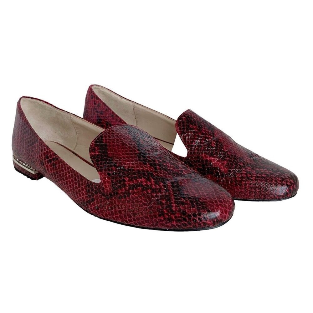 Zara Basic Burgundy Reptile Print Flat Loafers Womens 39 US 8 Beaded Detail